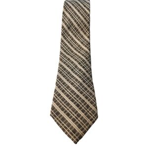 Joseph Abboud Classic Striped Tie in Gray and White. 60" Cotton/Linen/Silk